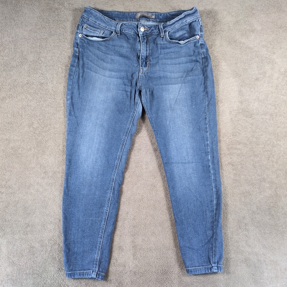 Just Usa Skinny Jeans Womens 32 Blue Denim Rayon Stretch Mid Rise Tapered‎ Leg